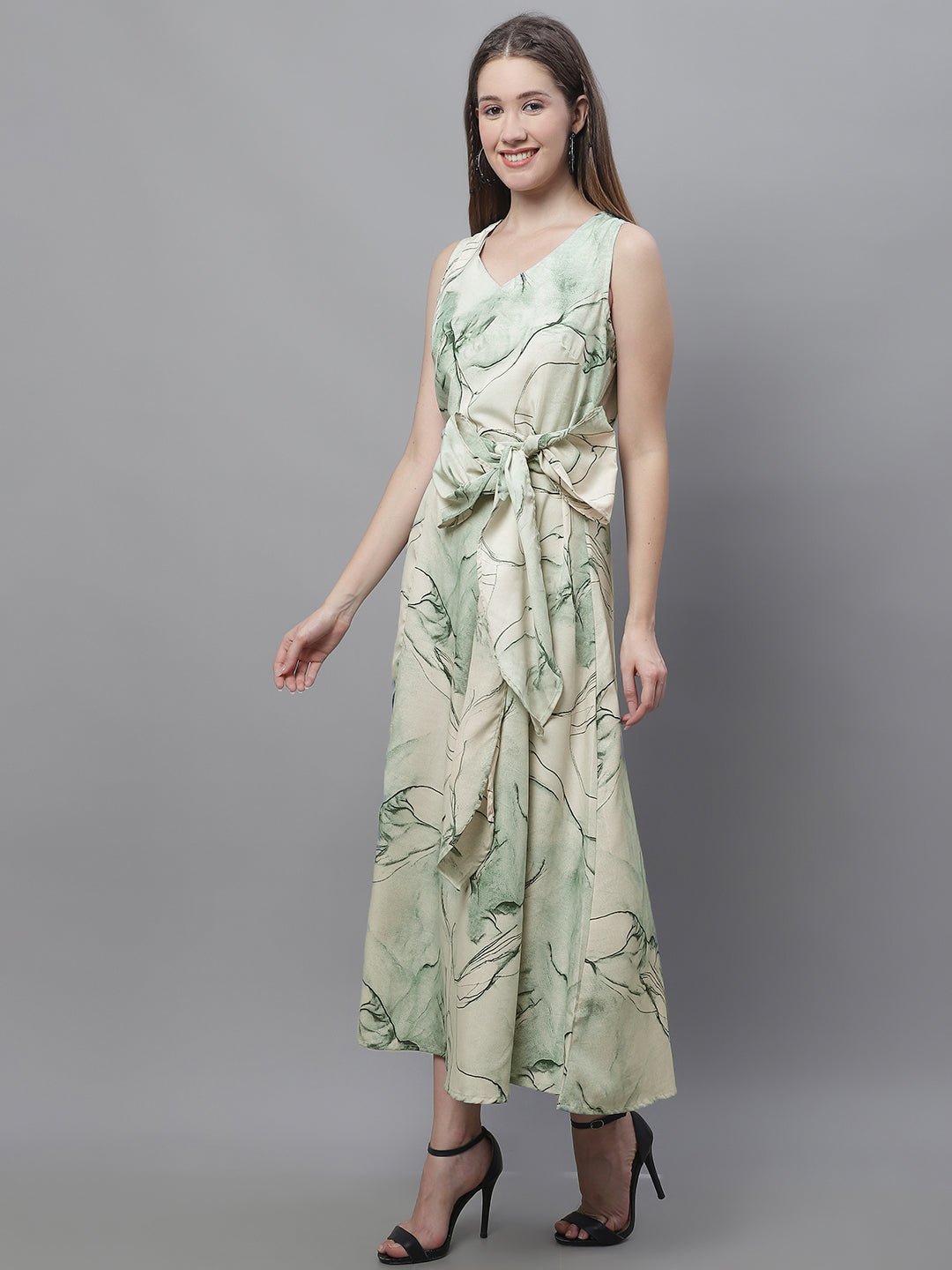 Jainish Women's Green Printed A-Line Dresses