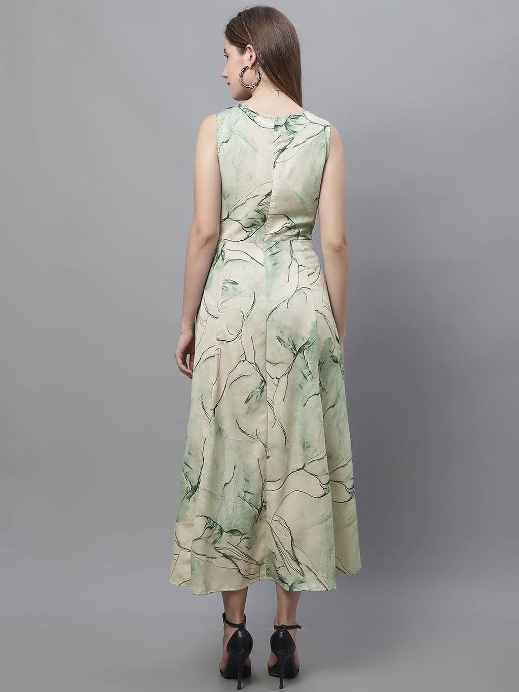 Jainish Women's Green Printed A-Line Dresses