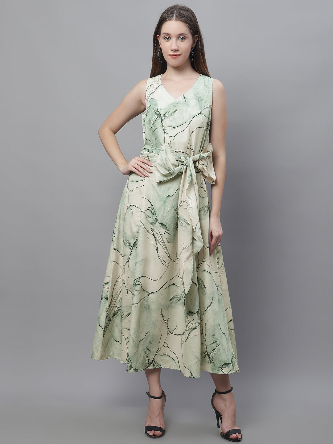 Jainish Women's Green Printed A-Line Dresses