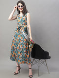Jainish Women's Teal Blue Printed A-Line Dresses