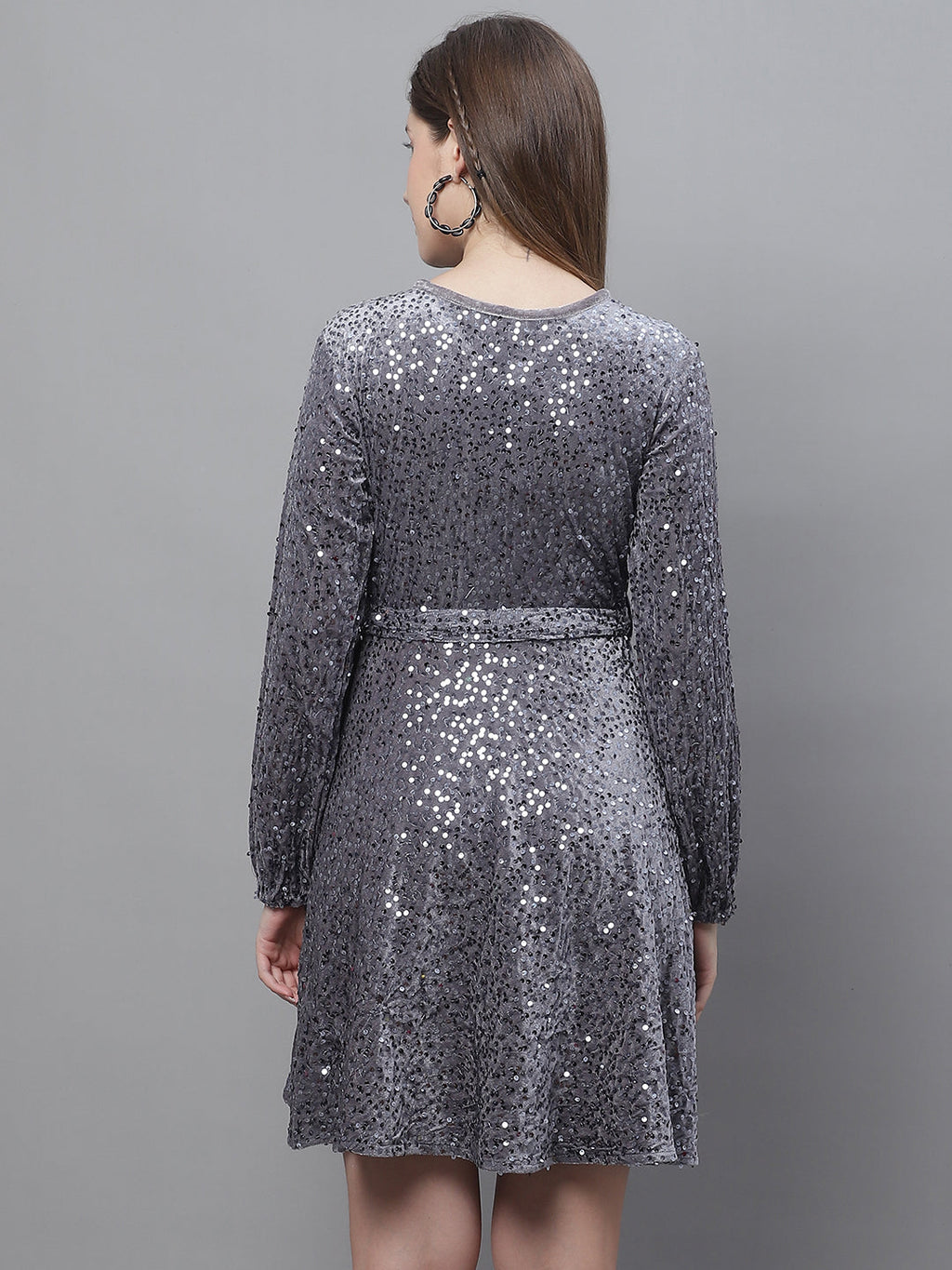 Jainish Women's WoSequin Velvet A-line dress - Grey