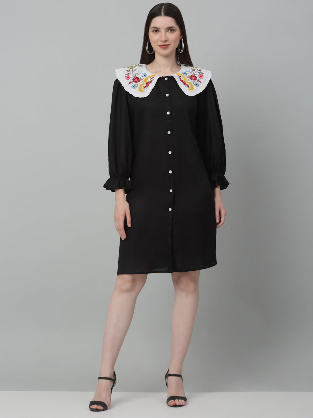 Jainish Women's WoFloral Embroidered A-line Dress - Black