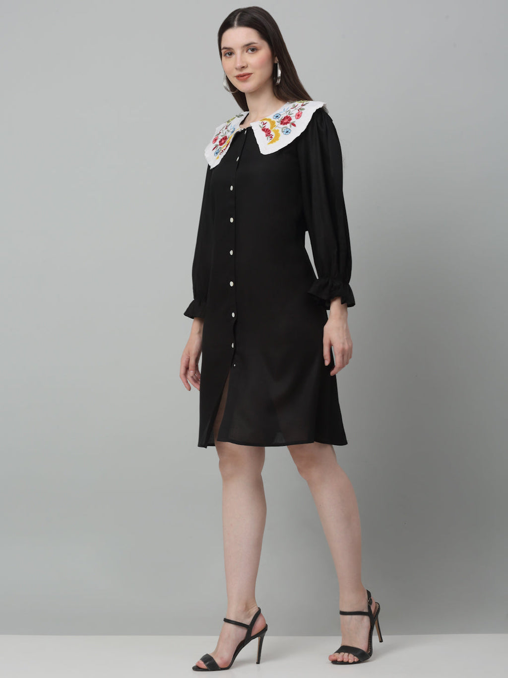 Jainish Women's WoFloral Embroidered A-line Dress - Black