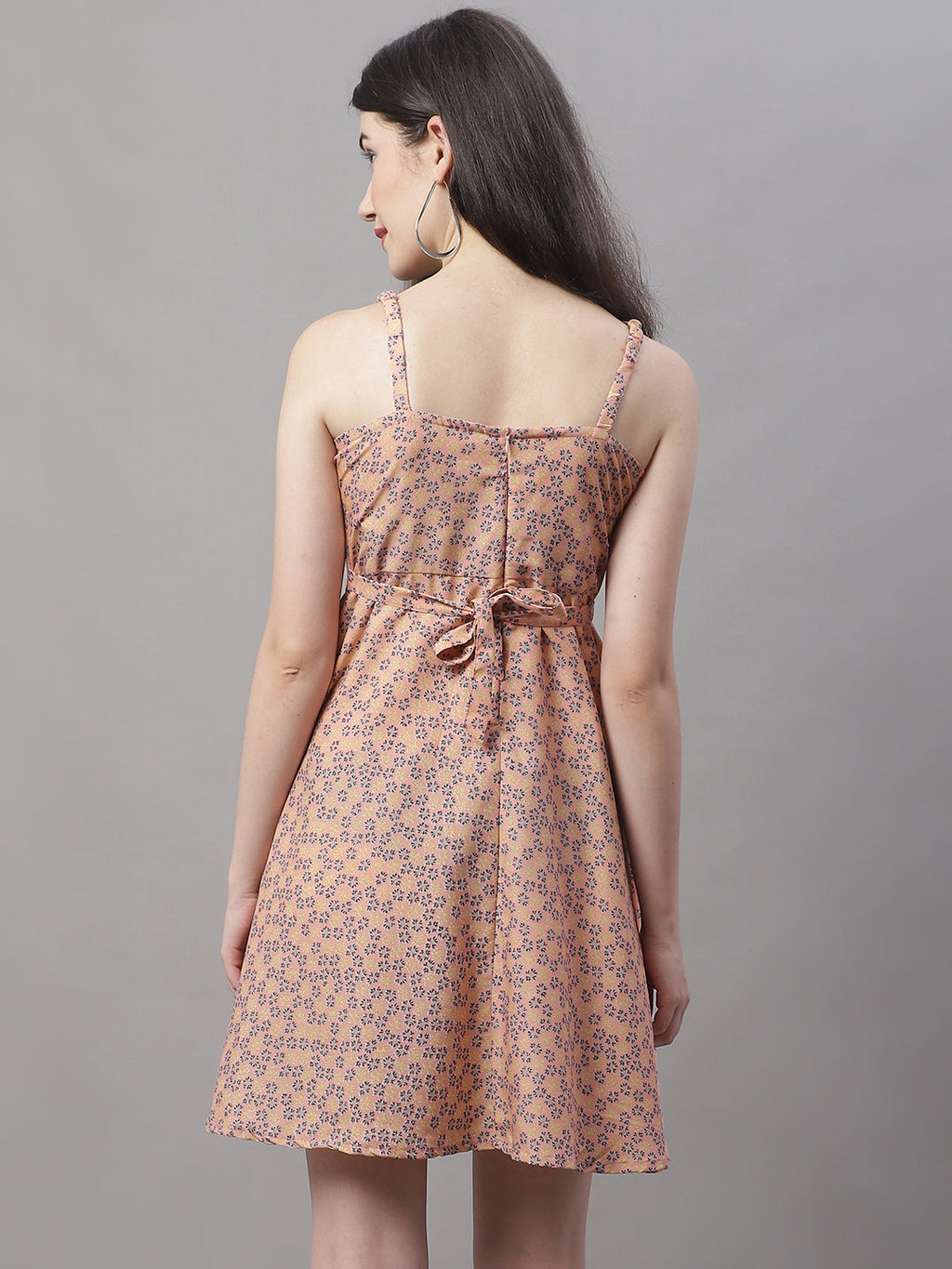 Jainish Women's Peach Floral Printed A-Line Dresses