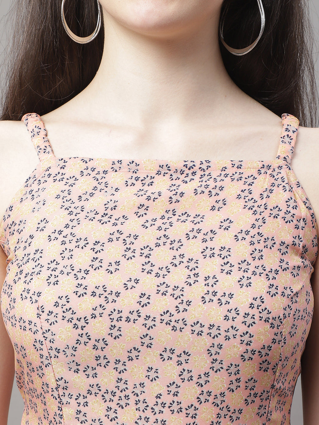 Jainish Women's Peach Floral Printed A-Line Dresses