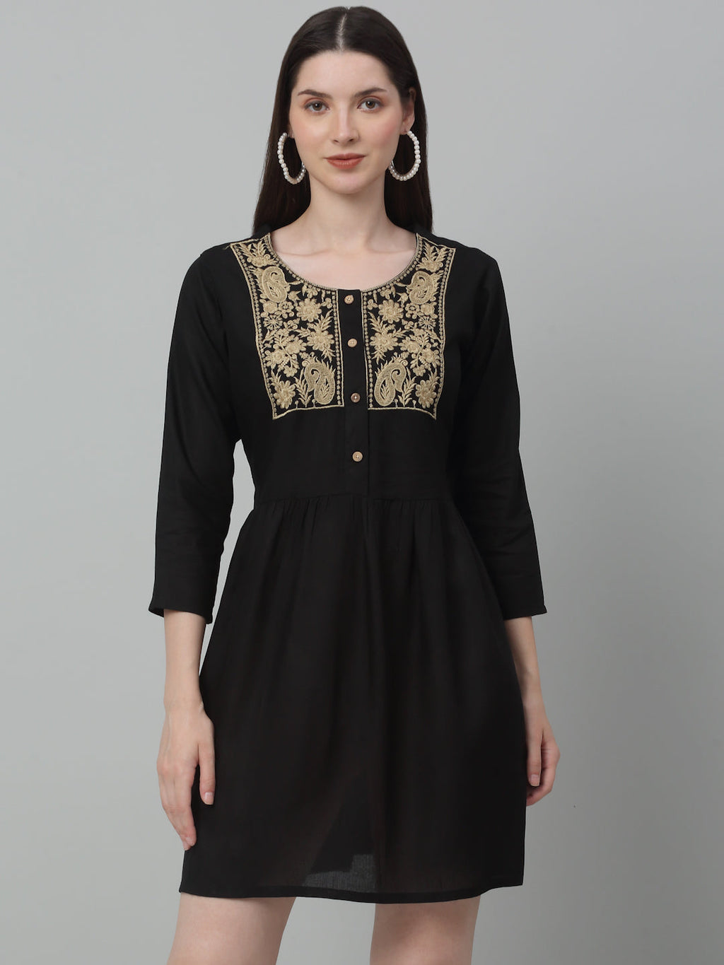 Jainish Women's WoEmbroidered A-line Dress - Black