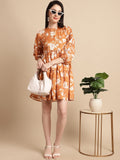 Jainish Women's Mustard Printed A-Line Dress