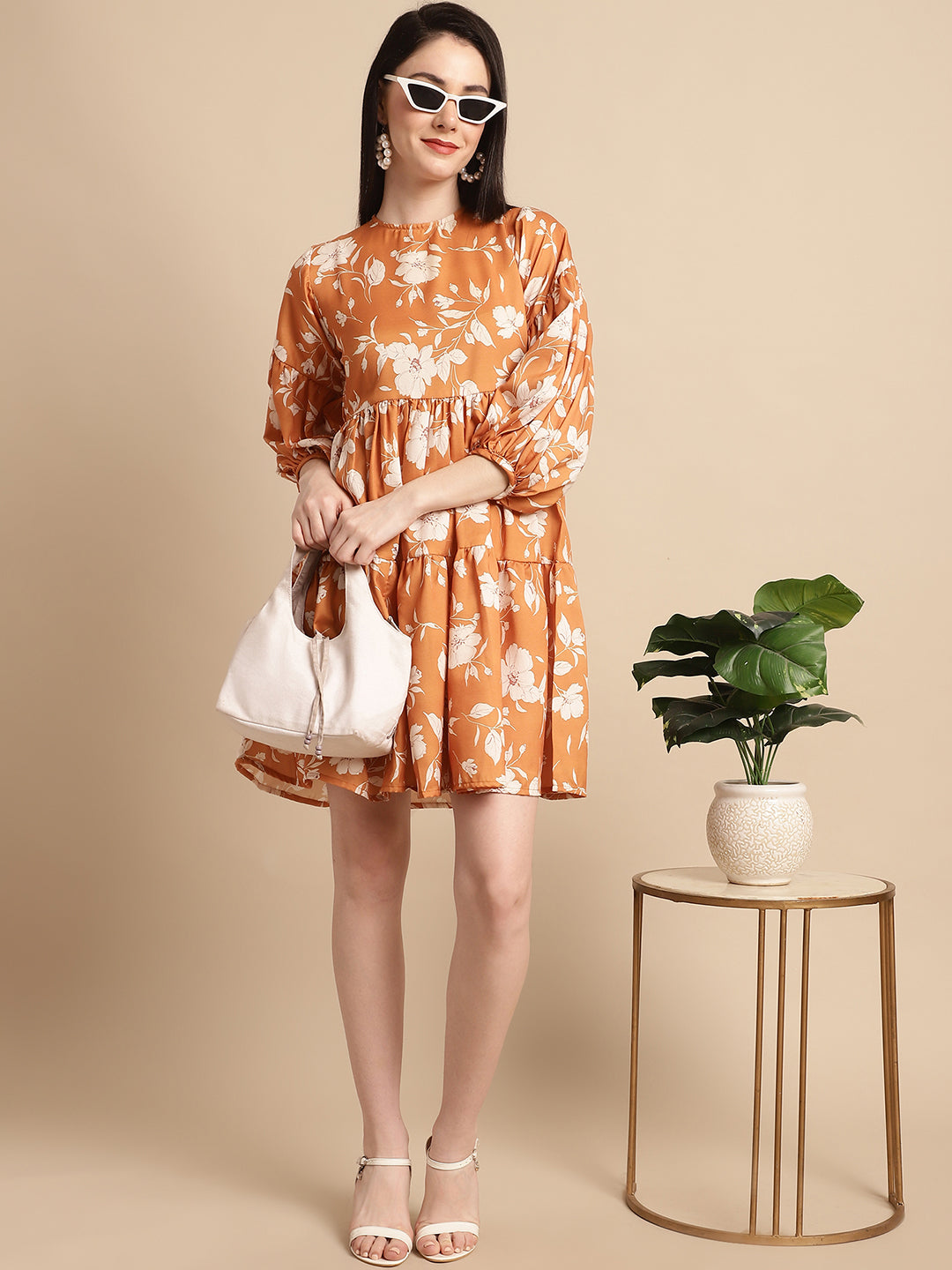 Jainish Women's Mustard Printed A-Line Dress