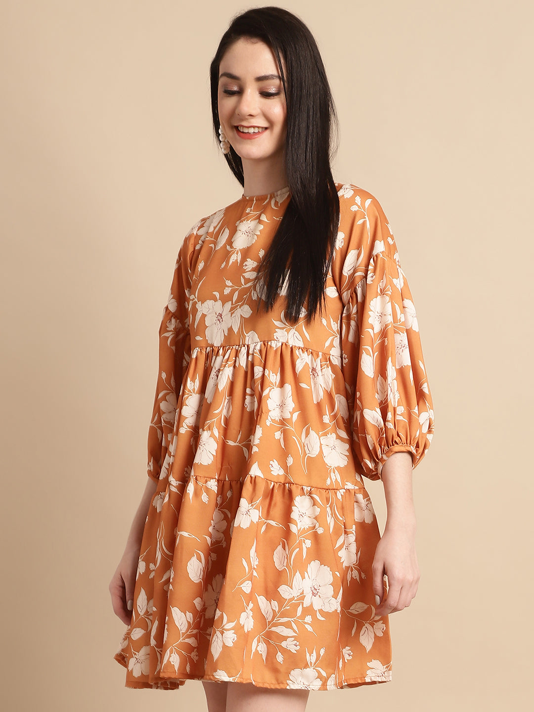 Jainish Women's Mustard Printed A-Line Dress