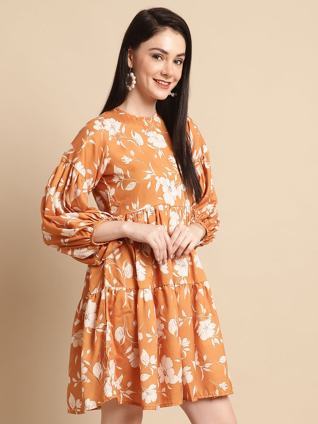 Jainish Women's Mustard Printed A-Line Dress