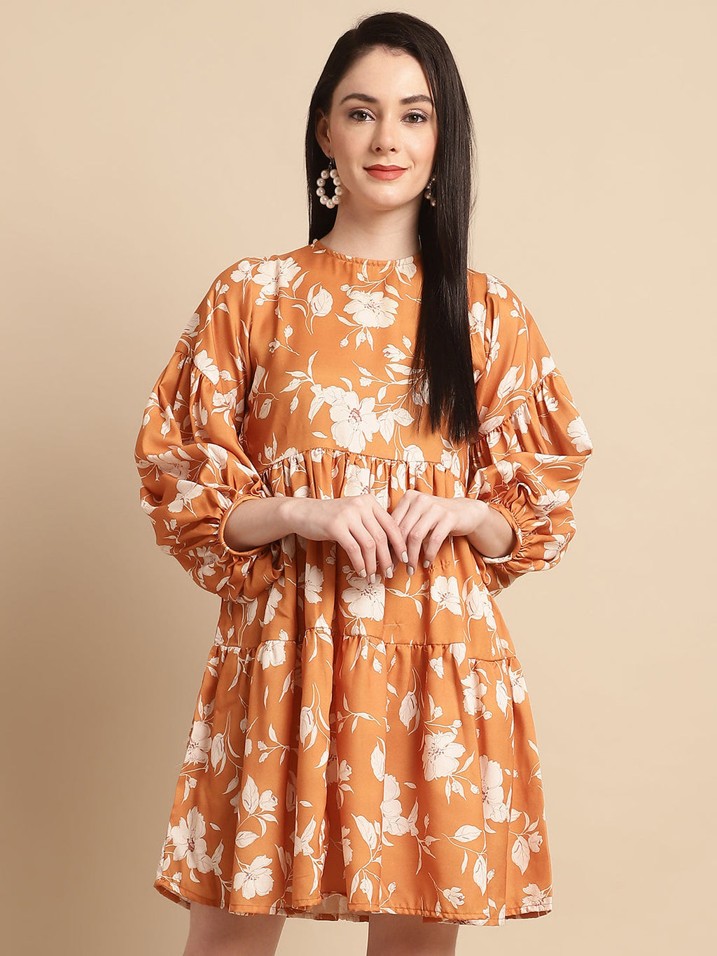 Jainish Women's Mustard Printed A-Line Dress