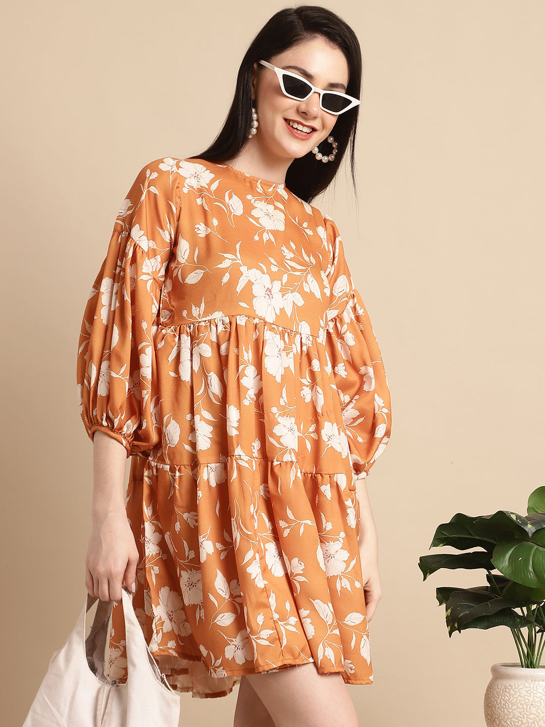 Jainish Women's Mustard Printed A-Line Dress