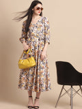 Jainish Women's WoOff-White Floral Printed A-line Dress With Belt