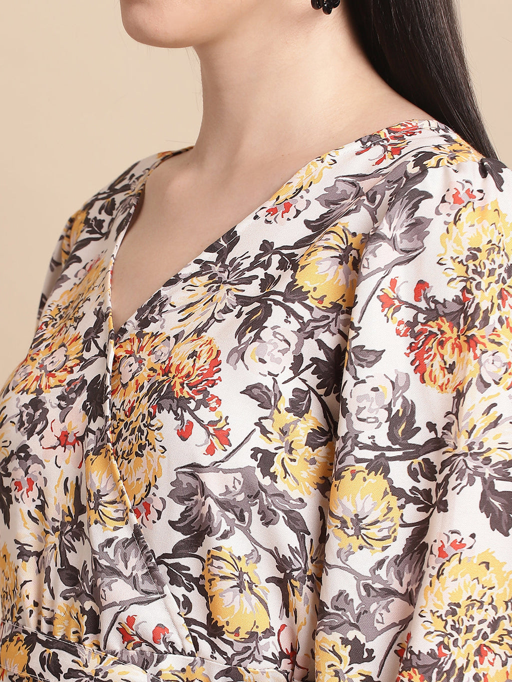 Jainish Women's WoOff-White Floral Printed A-line Dress With Belt