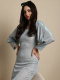 Jainish Women's Shimmer Puff Sleeves bodycon dress - Blue