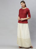 Janasya Women's Maroon Cotton Slub Solid Regular Top