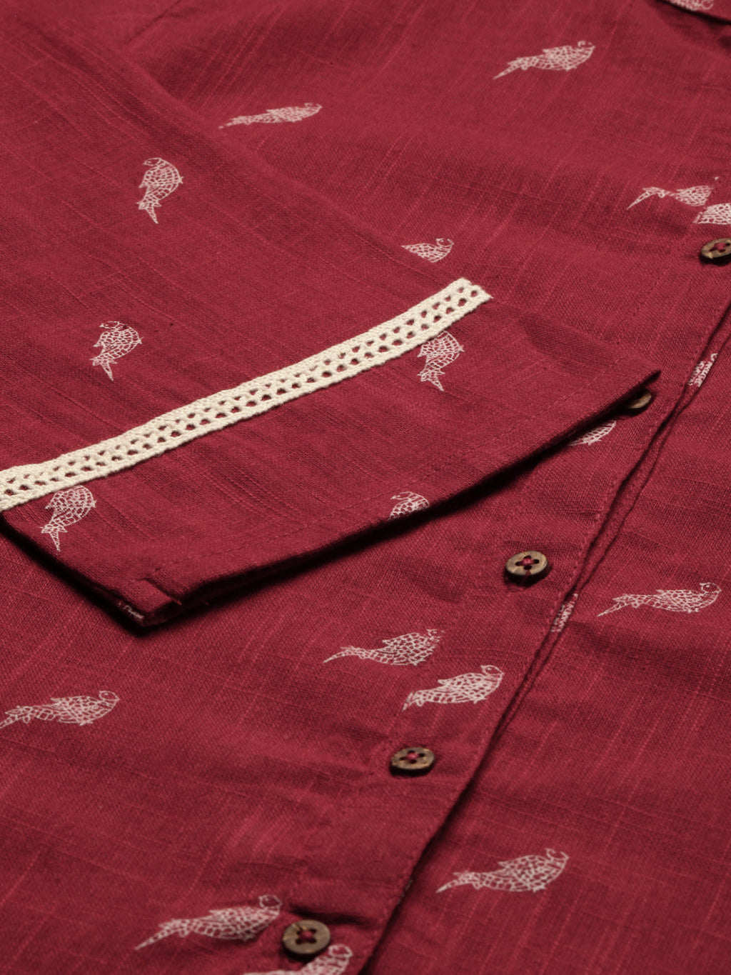 Janasya Women's Maroon Cotton Slub Animal Print Shirt Style Top
