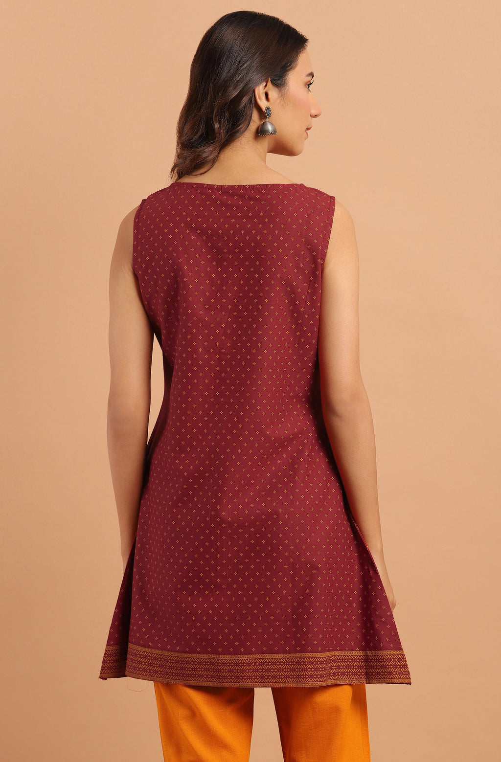 Janasya Women's Maroon Cotton Floral Print A-Line Tunic