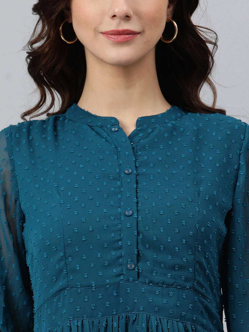 Indian Clothing Janasya Women's Teal Poly Chiffon Self Design Casual Flared kurta
