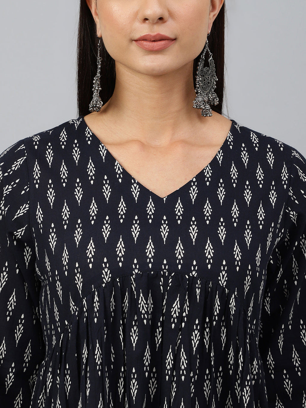 Janasya Women's Black Cotton Printed A-line Western Dress