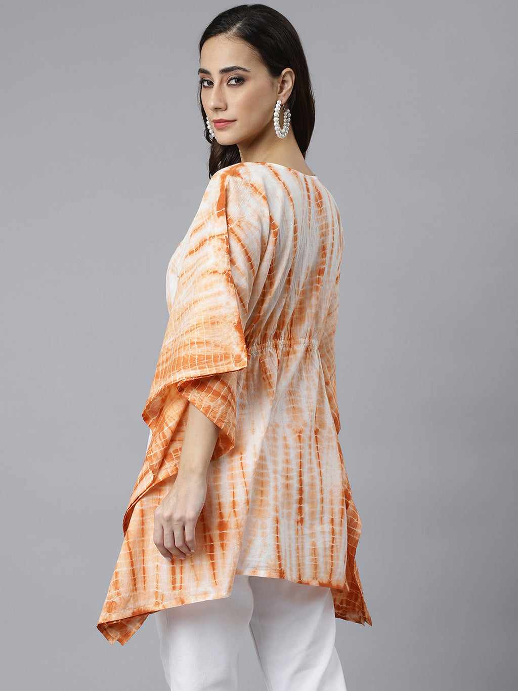 Janasya Women's Rust Cotton Tie dye Kaftan Kaftan Tunic