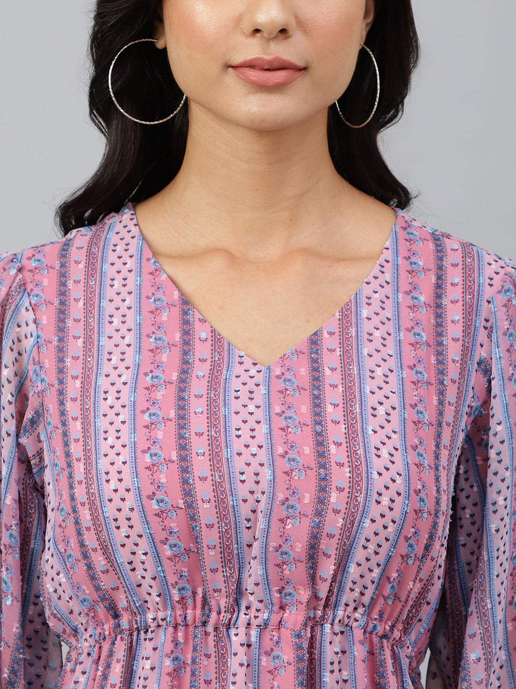 Janasya Women's Pink Dobby Georgette Digital Print High Low Western Dress