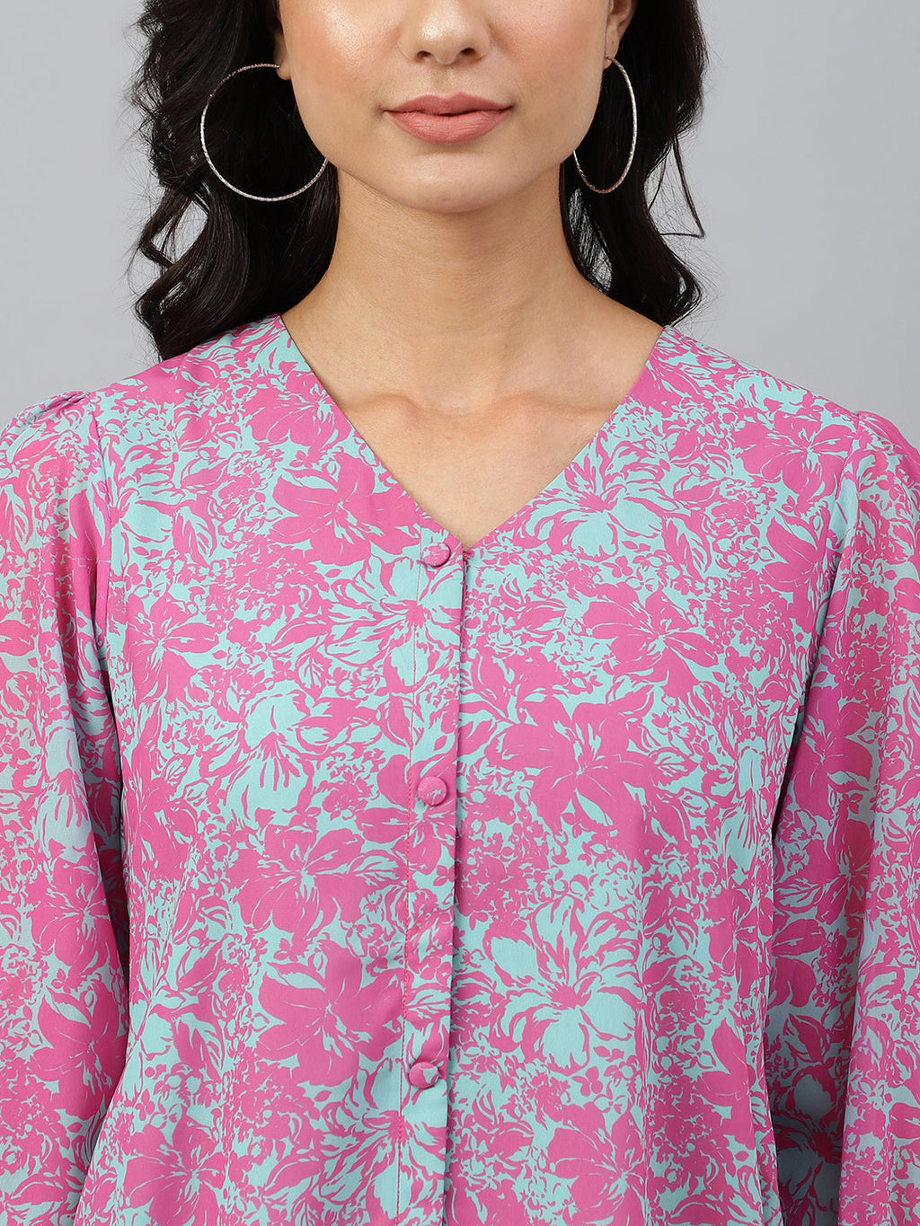 Janasya Women's Pink Georgette Floral Printed A-line Western Dress