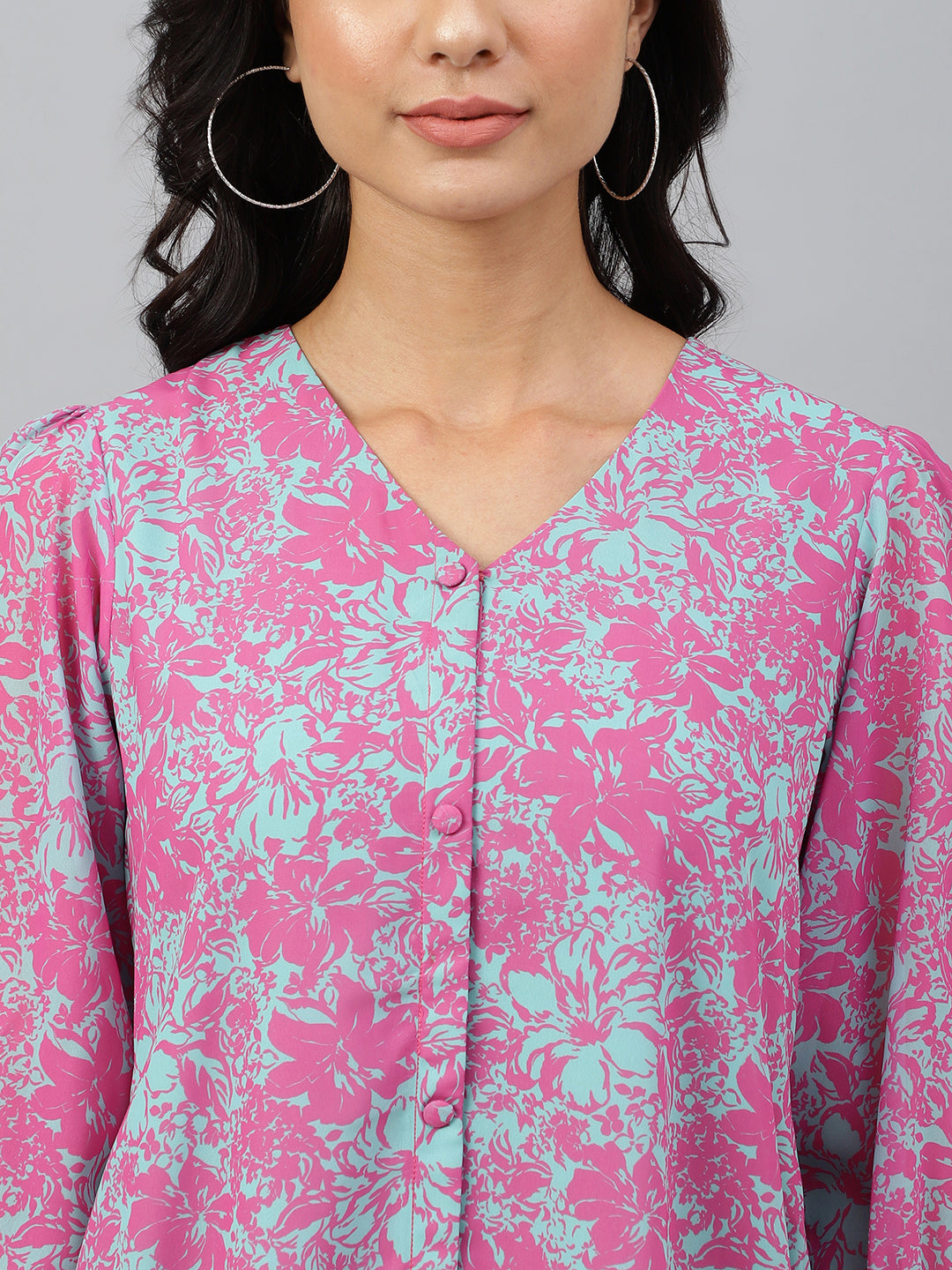 Janasya Women's Pink Georgette Floral Printed A-line Western Dress