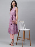 Janasya Women's Lavender Cotton Floral Printed Casual A-Line Kurta
