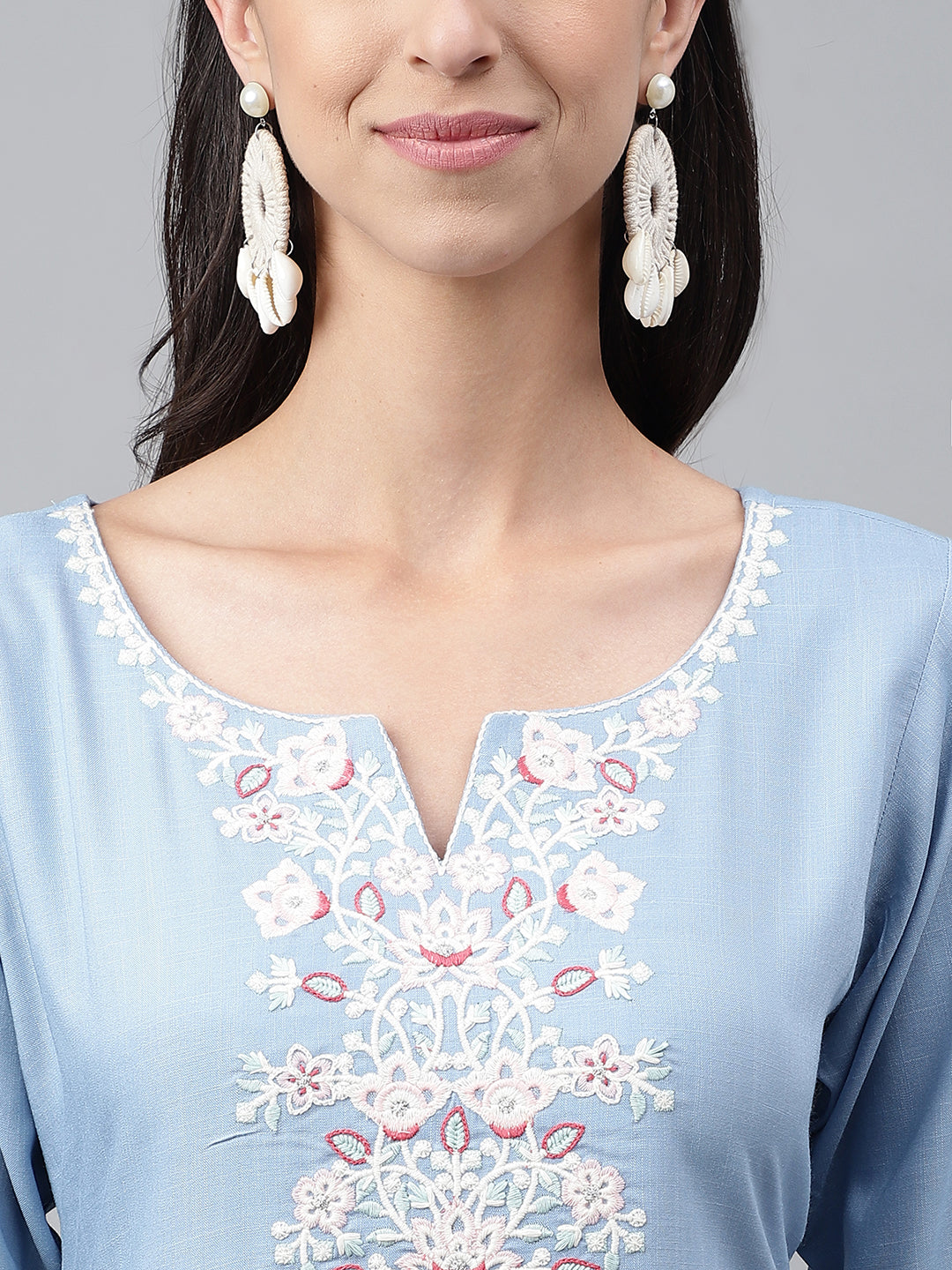 Janasya Women's Light Blue Rayon Solid Casual Straight Kurta