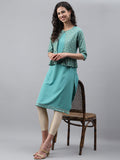 Janasya Women's Green Crepe Foil Printed Festive Jacket Style Kurta