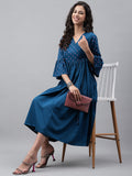Janasya Women's Blue Crepe Solid Casual Angrakha Kurta