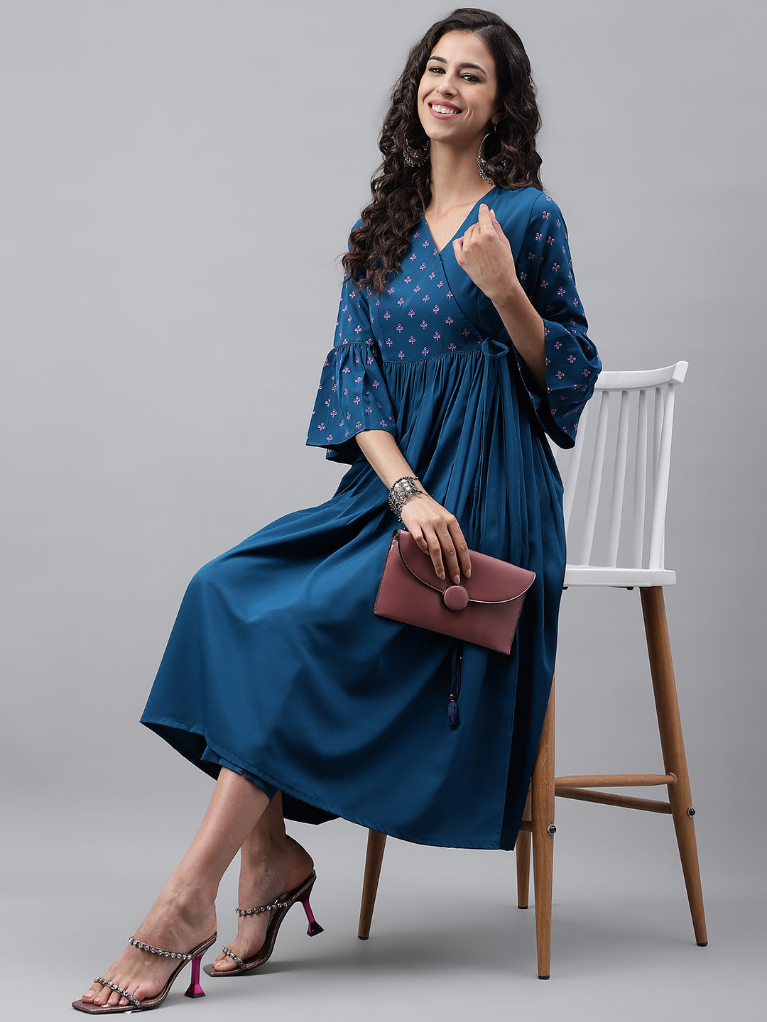 Janasya Women's Blue Crepe Solid Casual Angrakha Kurta