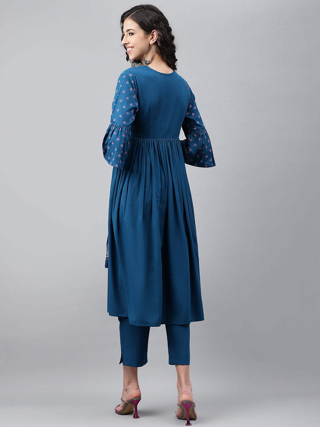 Janasya Women's Blue Crepe Solid Casual Angrakha Kurta