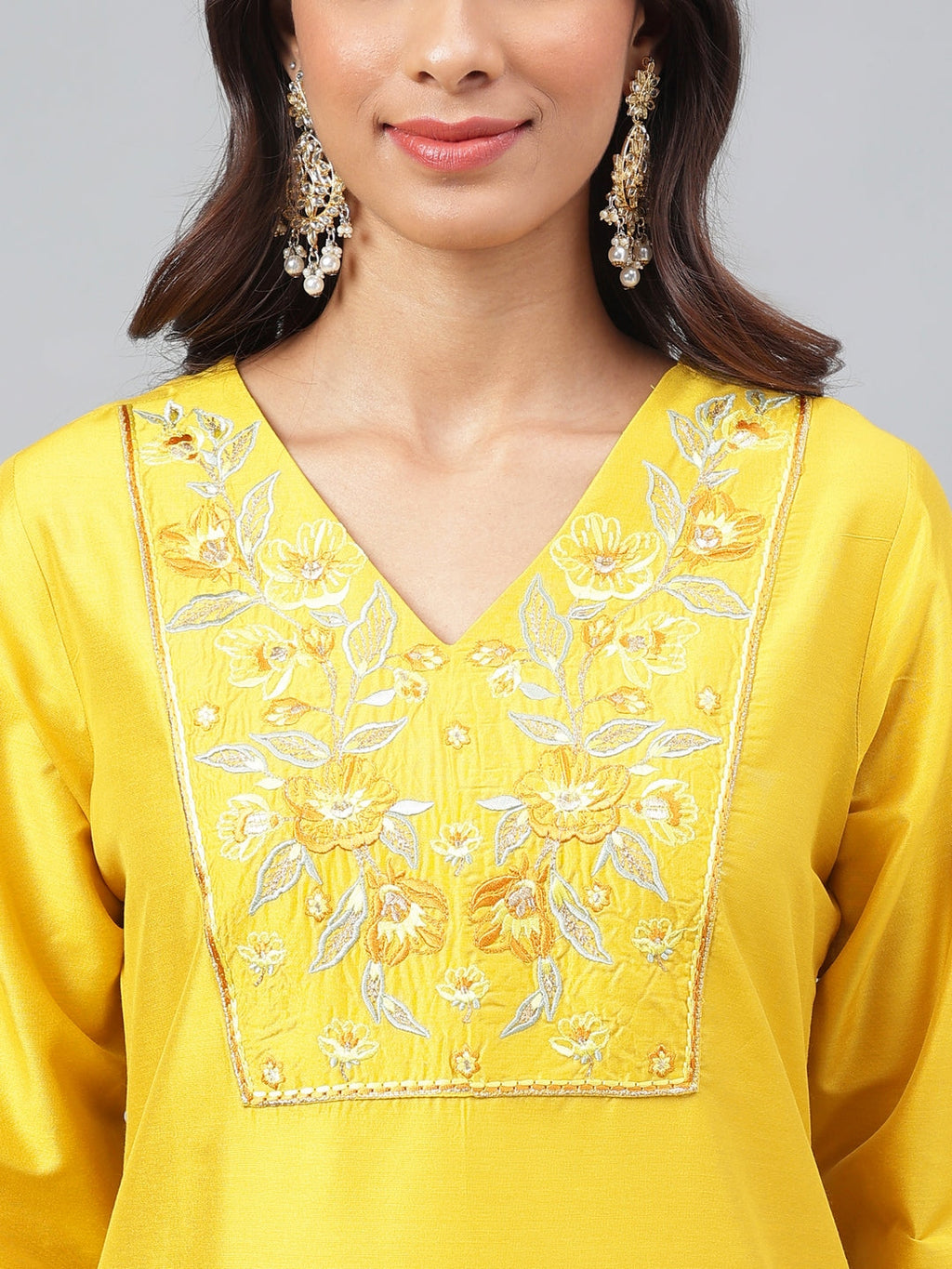 Janasya Women's Yellow Poly Silk Solid Festive Straight Kurta