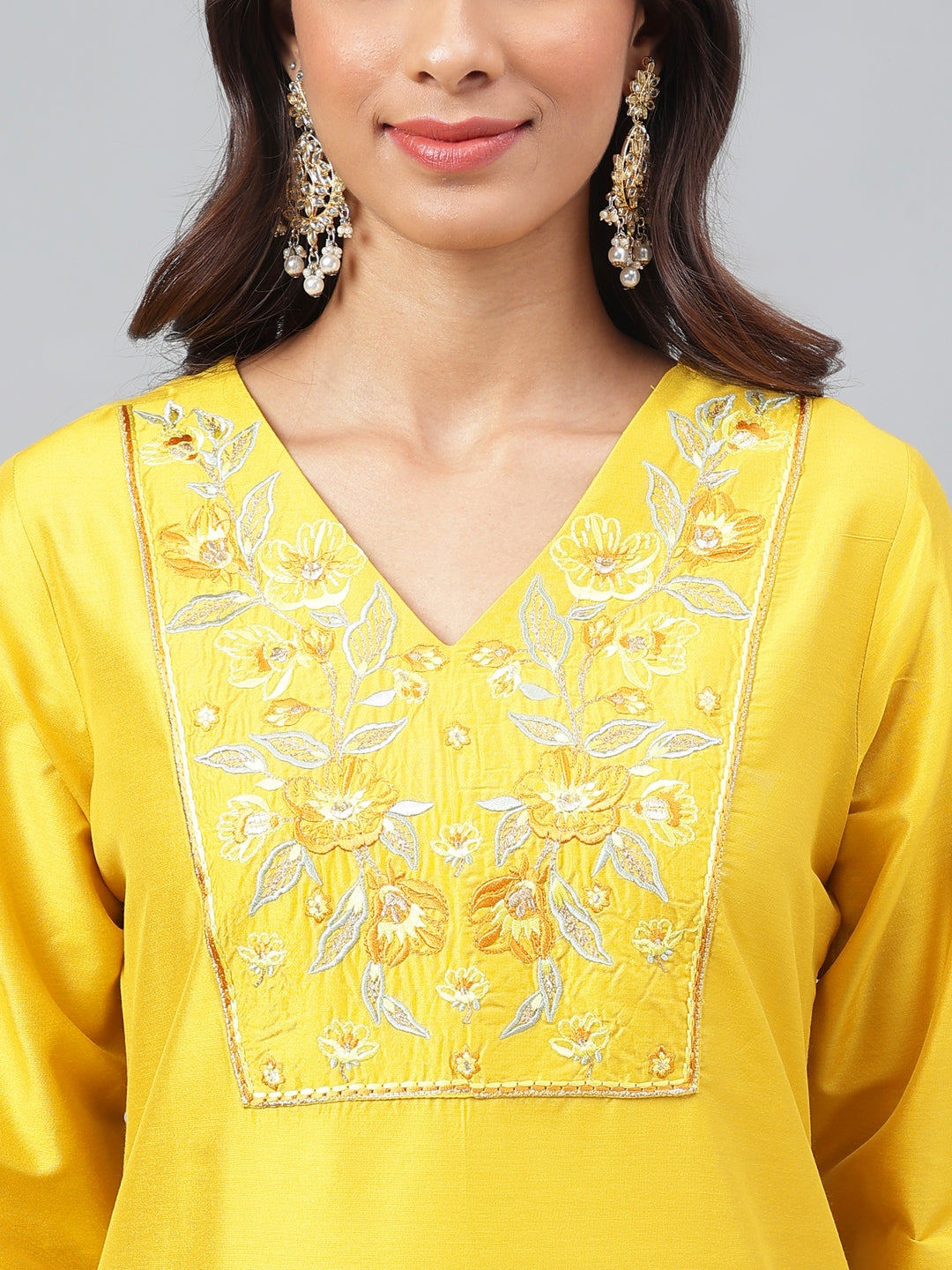 Janasya Women's Yellow Poly Silk Solid Festive Straight Kurta