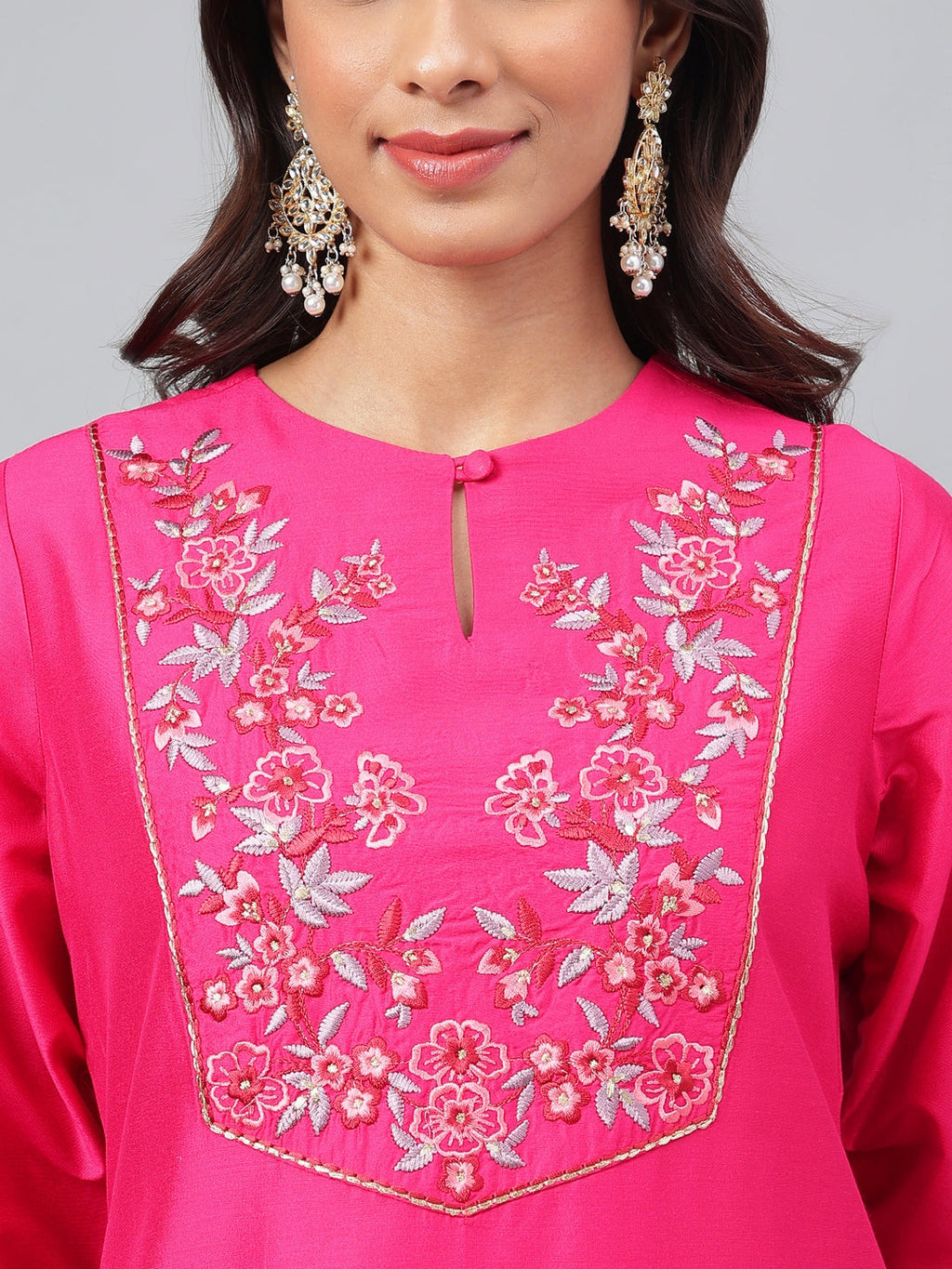 Janasya Women's Pink Poly Silk Solid Festive Straight Kurta