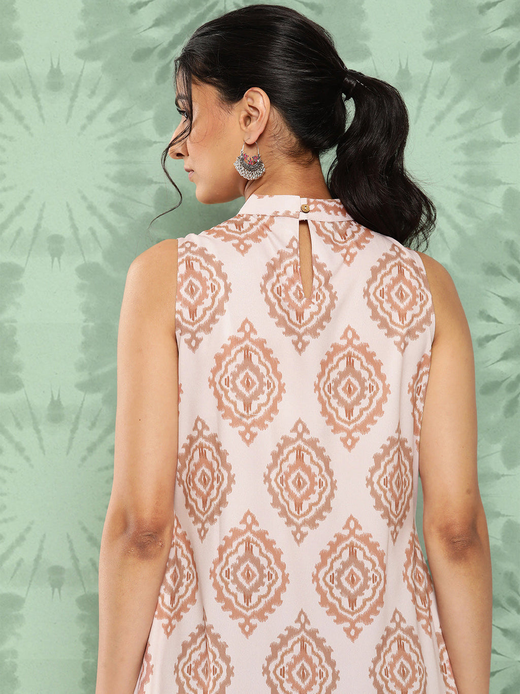 Janasya Women's Light Peach Crepe Digital Printed Casual A-Line Kurta