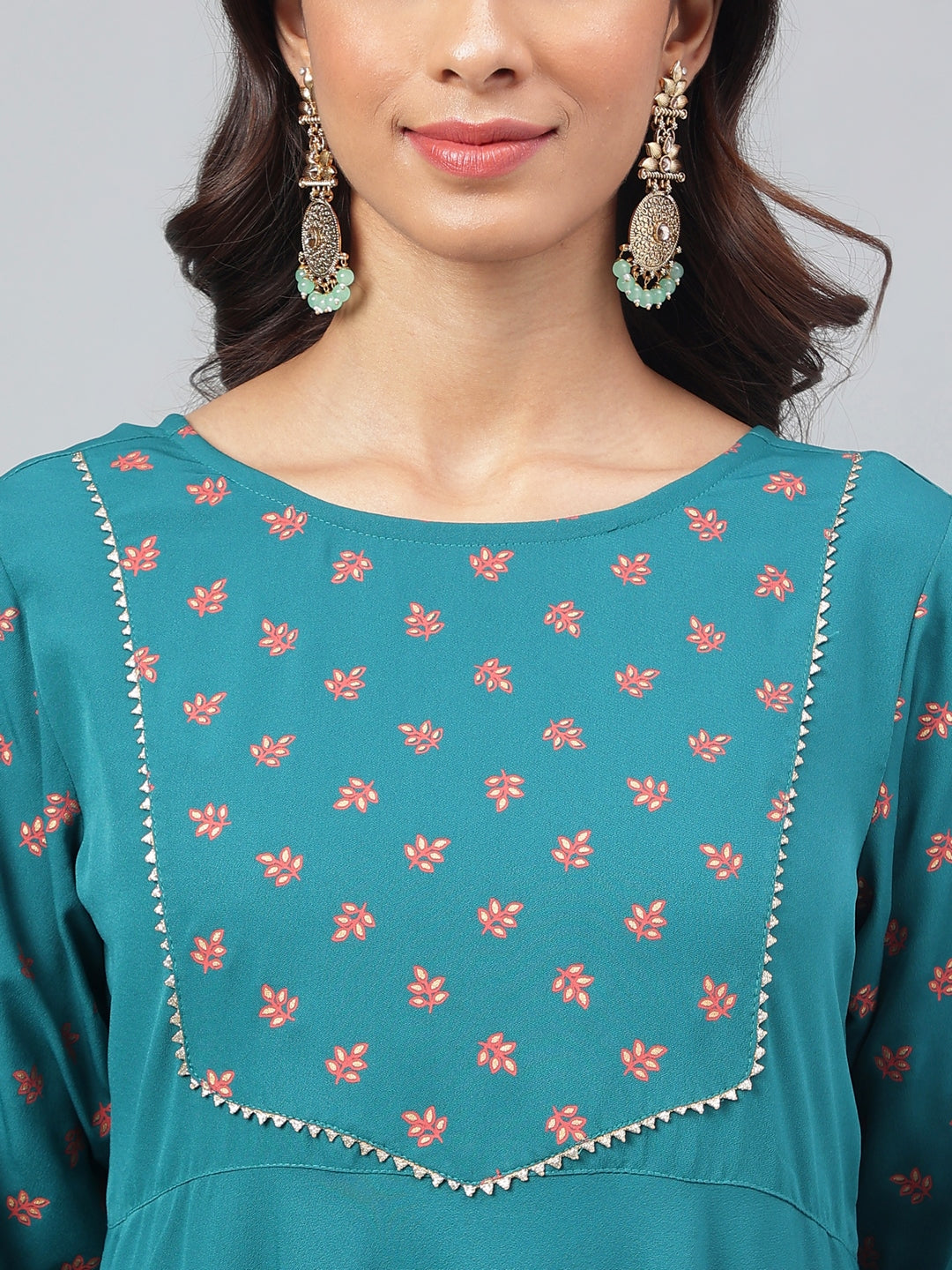 Janasya Women's Dark Green Crepe Foil Printed Festive A-Line Kurta