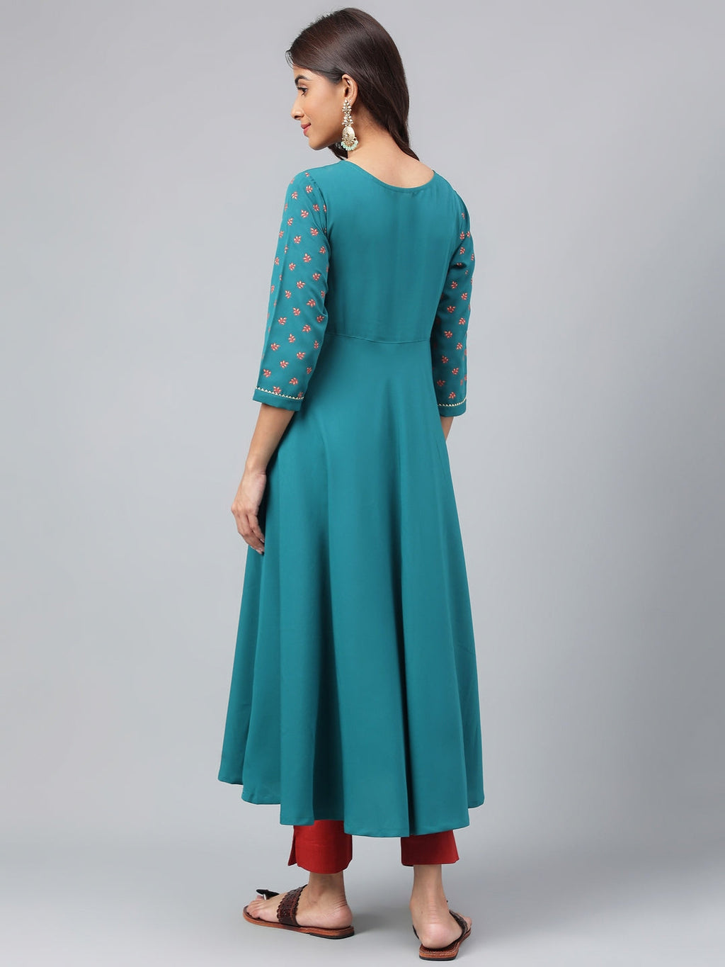 Janasya Women's Dark Green Crepe Foil Printed Festive A-Line Kurta