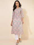 Janasya Sage Green Cotton Paisley Printed Casual Kurta