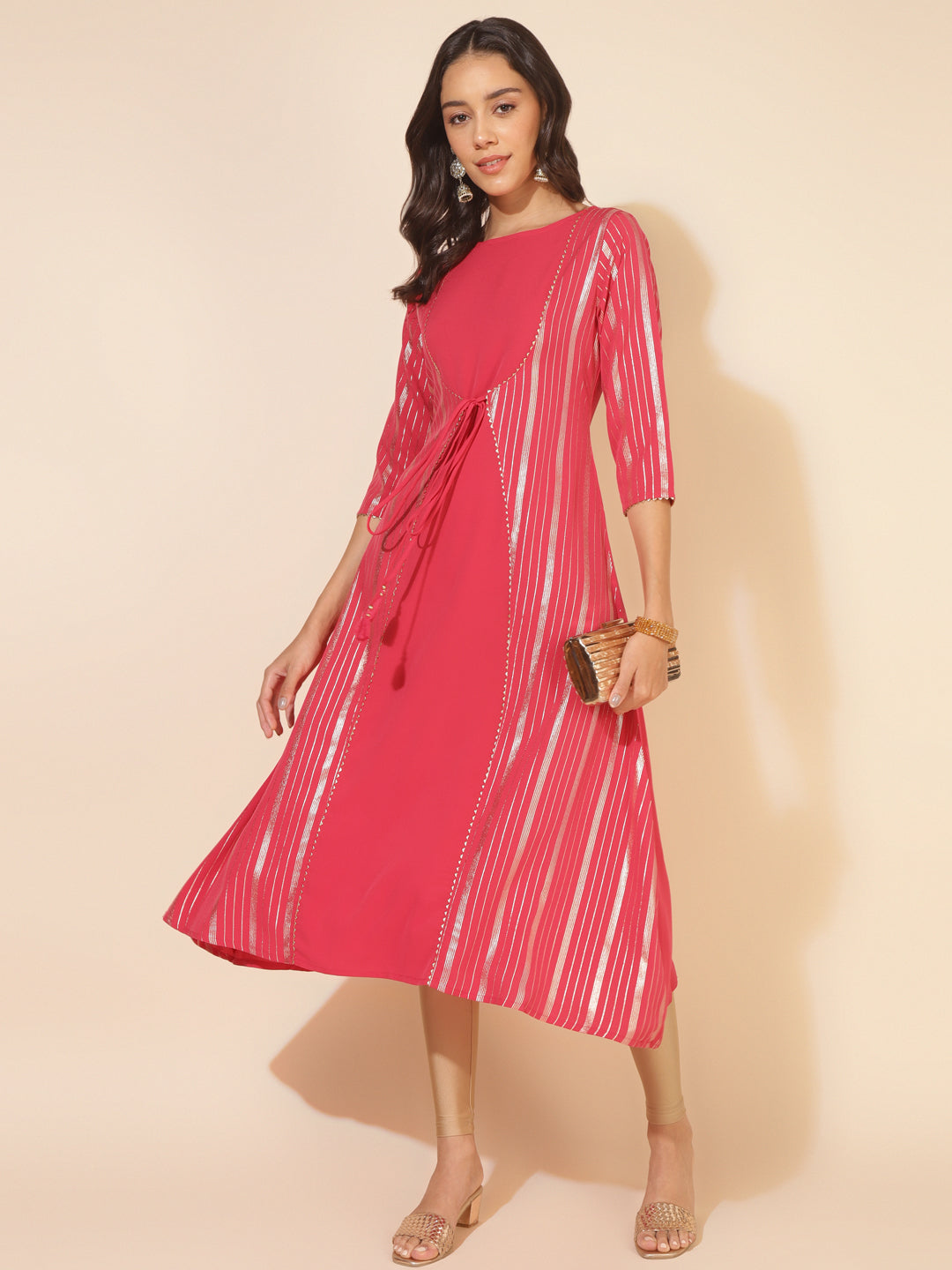 Janasya Dark Pink Crepe Foil Printed Casual Kurta