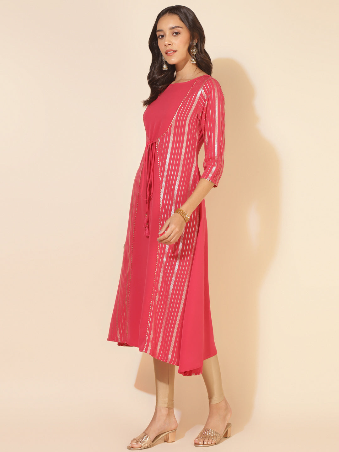 Janasya Dark Pink Crepe Foil Printed Casual Kurta