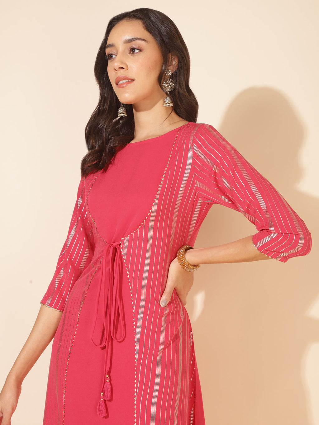 Janasya Dark Pink Crepe Foil Printed Casual Kurta