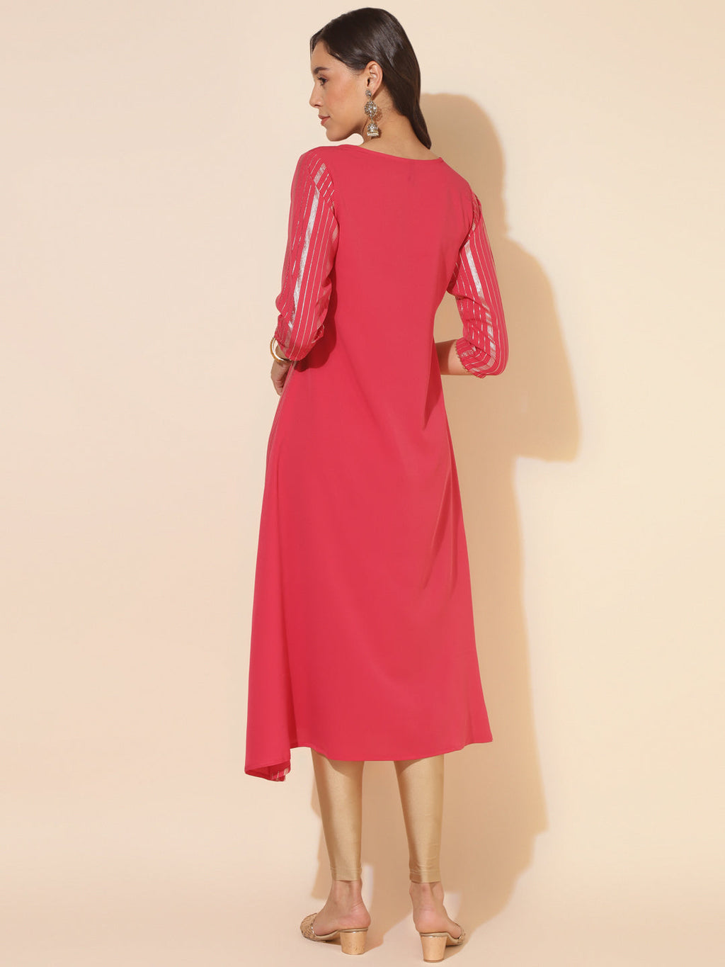 Janasya Dark Pink Crepe Foil Printed Casual Kurta