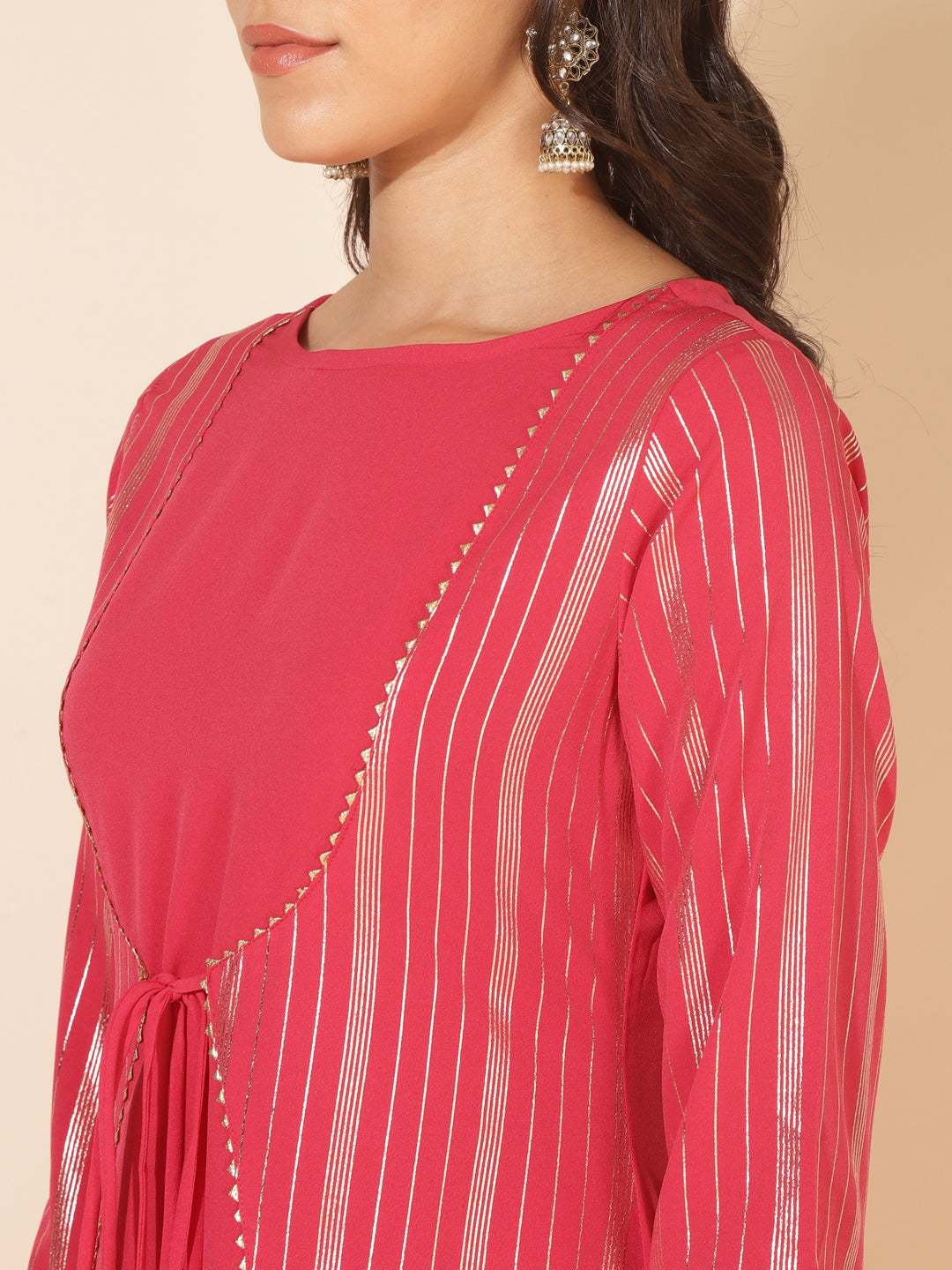 Janasya Dark Pink Crepe Foil Printed Casual Kurta