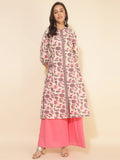 Janasya Beige Cotton Floral Printed Casual Kurta