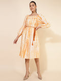 Janasya Women's Off White Cotton Tie Dye Casual Dress