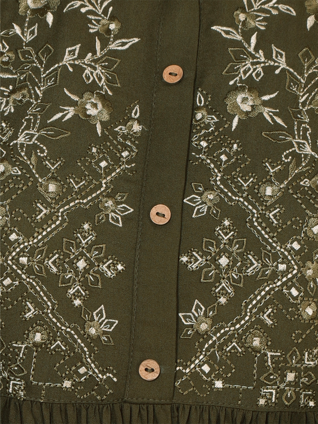 Janasya Olive Rayon Yoke Embroidered Casual Kurta