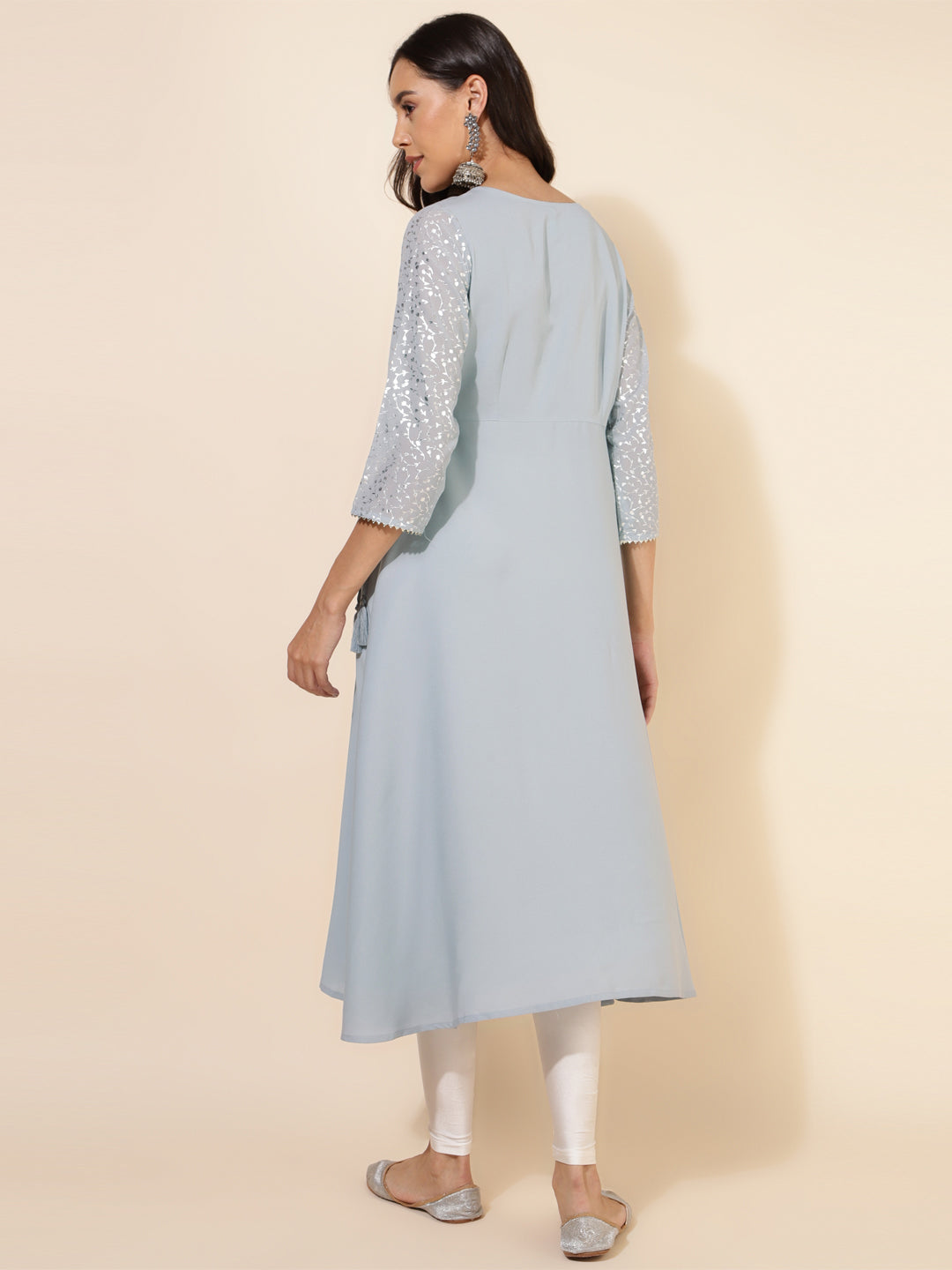 Janasya Grey Crepe Foil Printed Festive Kurta